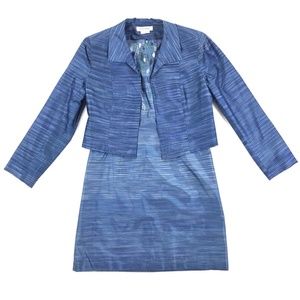 Kay Unger Blue Silk Dress Suit w/ Cropped Jacket